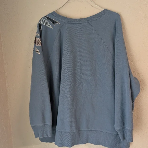 Blue Floral Embroidered Sweatshirt 2X Grannycore Patchwork Indie Boho Hippie - Picture 5 of 11